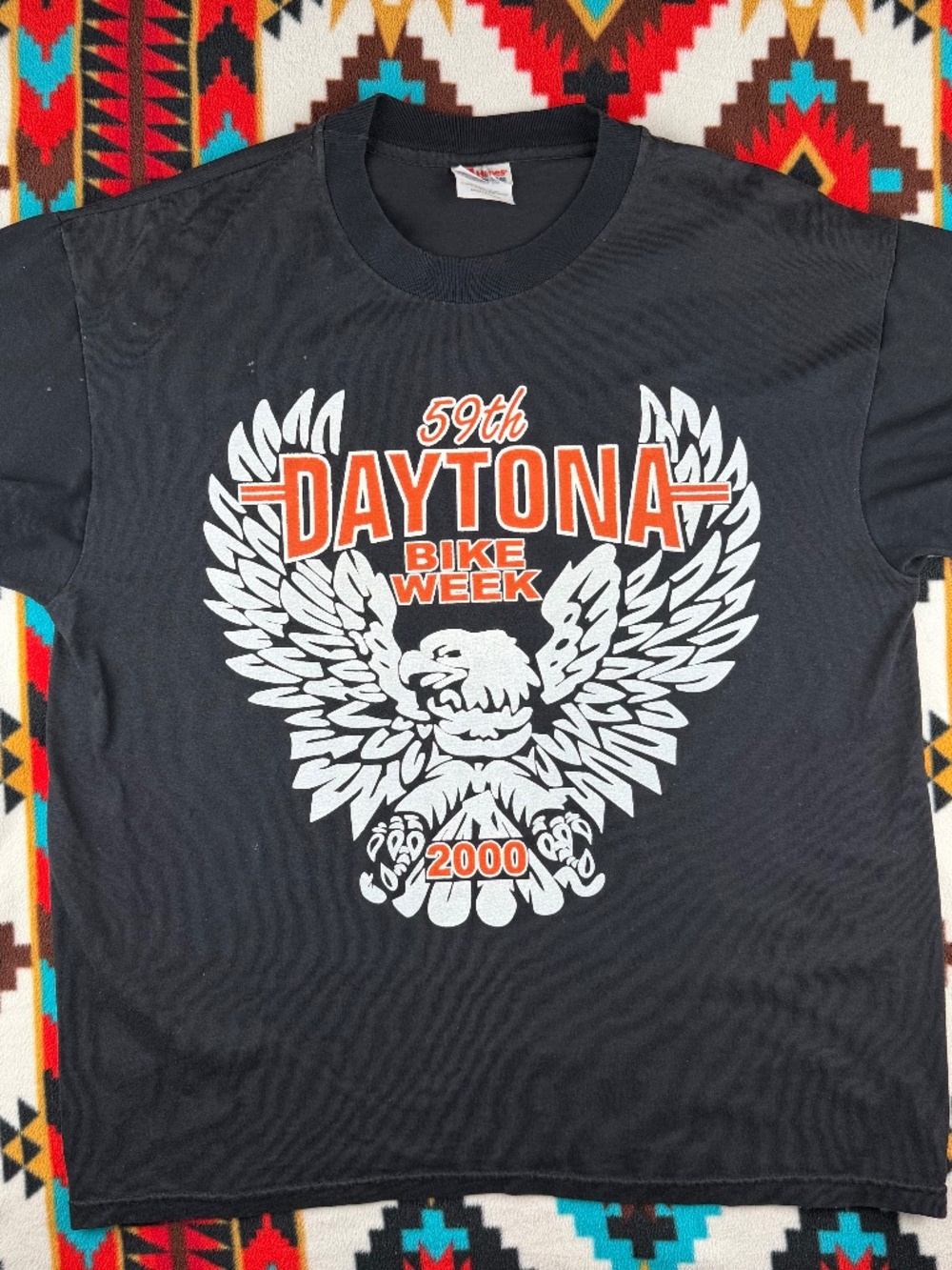 Daytona Bike Week 2000 T Shirt 59th Anniversary Eagle Graphic Vintage Hanes Larg